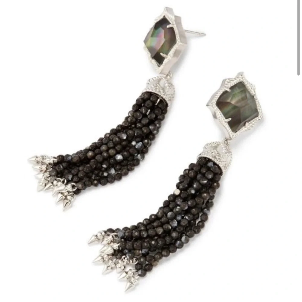 Kendra Scott Misha Tassel Earrings Black Mother of Pearl and Silver Tone Metal